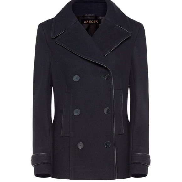 Jaeger Men's Classic Black Pea Coat - 100% Virgin Wool - Picture 1 of 4